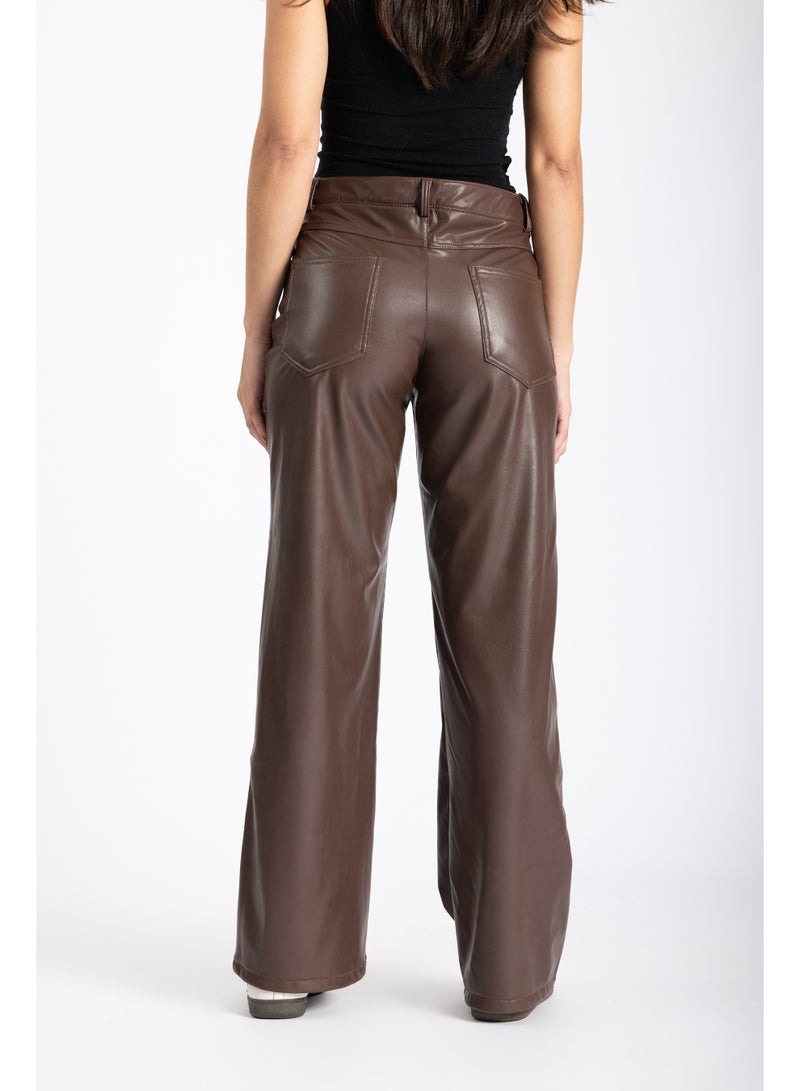 AMICI Straight leg leather trouser brown - Image 3